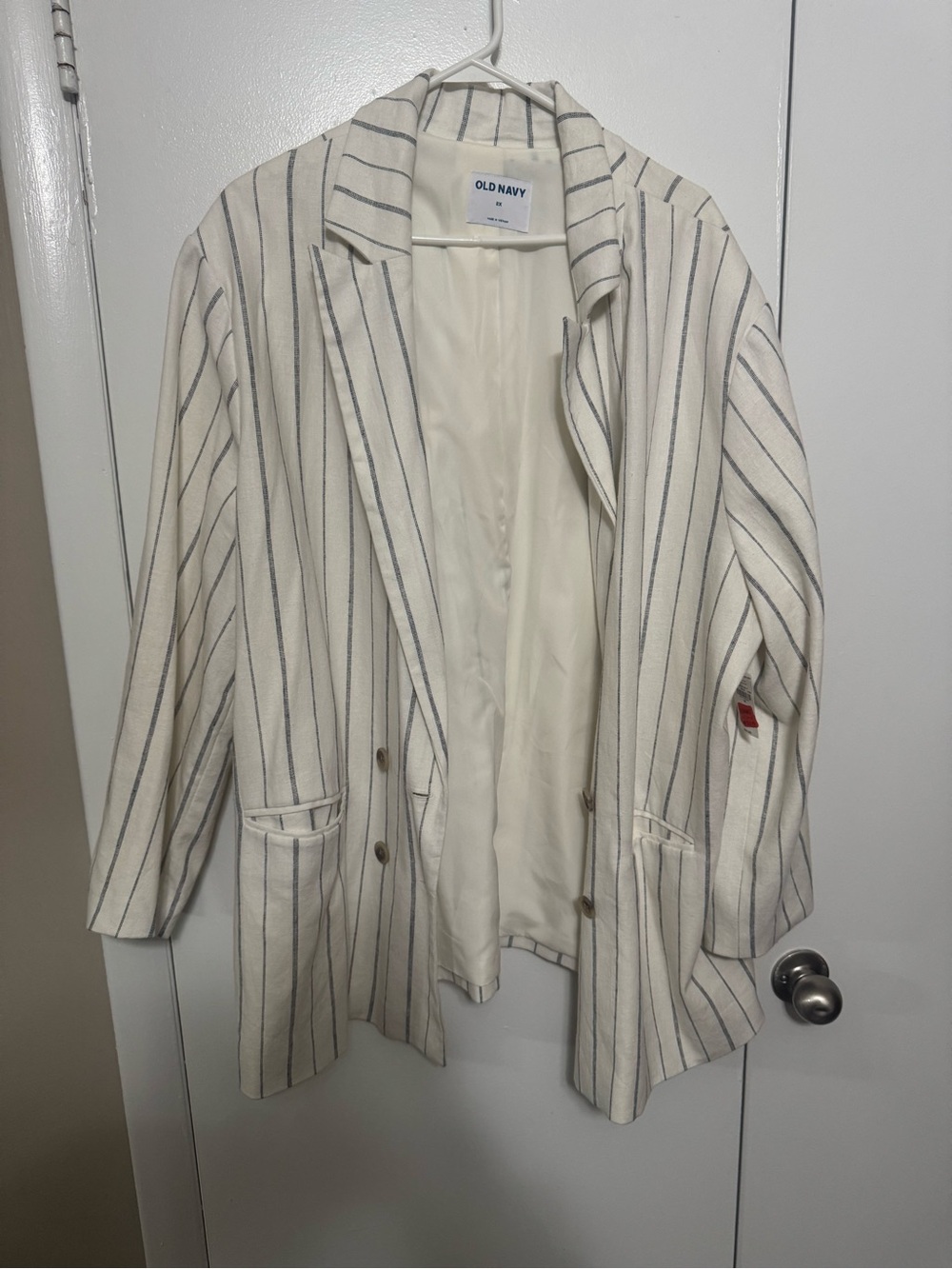 Old Navy Cream Blazer with Navy Pinstripes